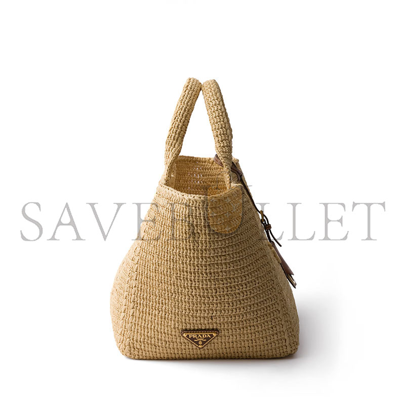 PRADA LARGE CROCHET TOTE BAG WITH LEATHER DETAILS 1BG635 (35*23.5*22cm)